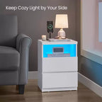 Table de chevet minimaliste avec éclairage LED réglable, 2 tiroirs de rangement, table d'appoint compacte - Blanc