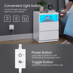 Table de chevet minimaliste avec éclairage LED réglable, 2 tiroirs de rangement, table d'appoint compacte - Blanc