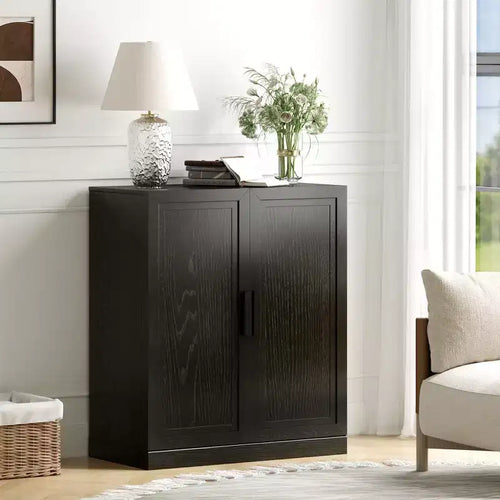 36x31Black Wood Storage Cabinet with Adjustable Shelves  Modern Accent Cabinet for Living Room, Entryway