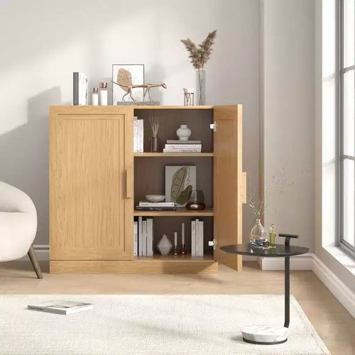 31x31x16 Wood Accent Cabinet in Natural Color, Storage Organizer with Adjustable Shelves for Kitchen Bedroom Entryway Living Room Dinning Room