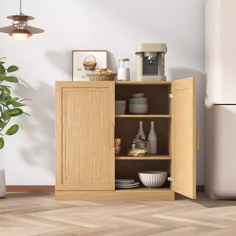 Meuble d'appoint en bois 31x31x16 de couleur naturelle, organiseur de rangement avec étagères réglables pour cuisine, chambre, entrée, salon, salle à manger