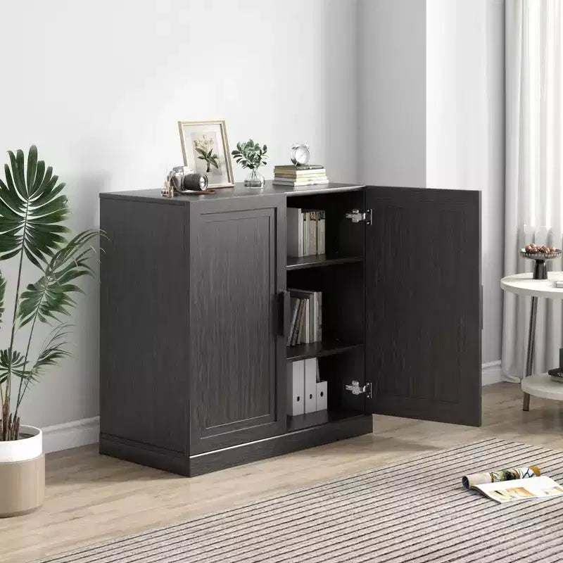 Meuble d'appoint en bois noir 31x31x16, organisateur de rangement avec étagères réglables pour cuisine, chambre, entrée, salon, salle à manger