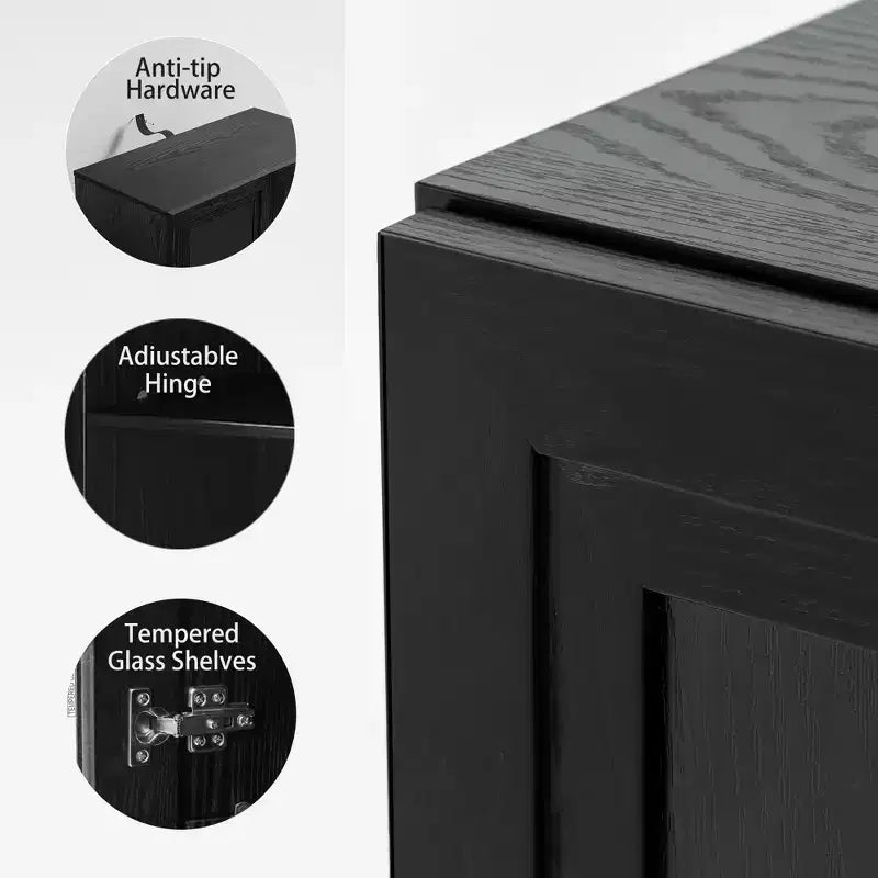 Meuble d'appoint en bois noir 31x31x16, organisateur de rangement avec étagères réglables pour cuisine, chambre, entrée, salon, salle à manger