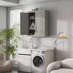 Bathroom Kitchen Wall Cabinet, Medicine Cabinet Over The Toilet, Laundry Room Cabinet with Doors and Storage Shelves, Gray