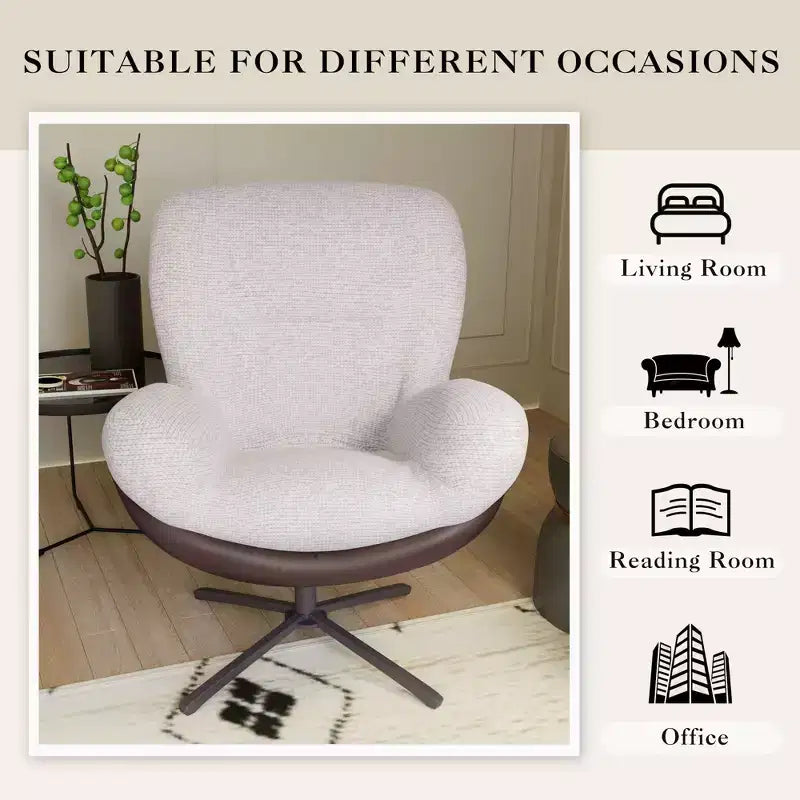 Chaise de bureau pivotante Okak Modern Chenille pour studio, fauteuil d'appoint confortable pour salon, appartement