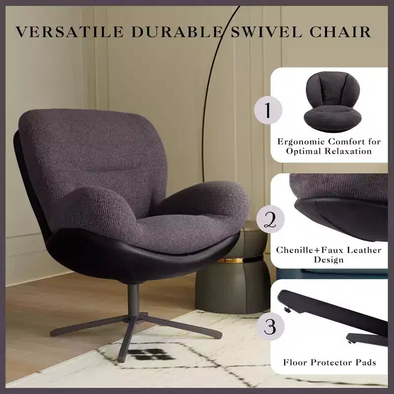 Chaise de bureau pivotante Okak Modern Chenille pour studio, fauteuil d'appoint confortable pour salon, appartement