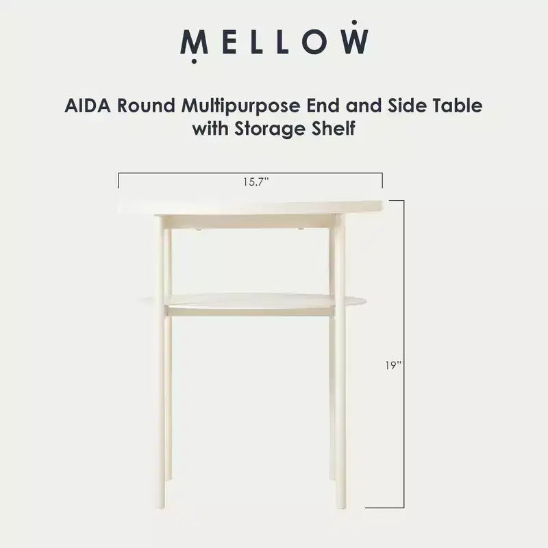 Table d'appoint ou de chevet ronde polyvalente AIDA avec étagères supplémentaires, Mellow