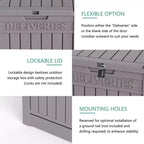Chic Crate-Boîte de livraison de colis, Grande boîte de rangement verrouillable, Boîte de livraison de colis extérieure en résine à double paroi et boîte de rangement de terrasse étanche pour porche, patios