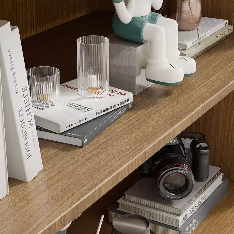 [105,4 cm | Minimaliste] Armoire décorative en bois à grain ouvert (Étagères multi-zones + S'adapte aux grands espaces)
