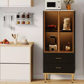 Fluted Glass Door Storage Cabinet - Modern Display Cabinet with Adjustable Shelves