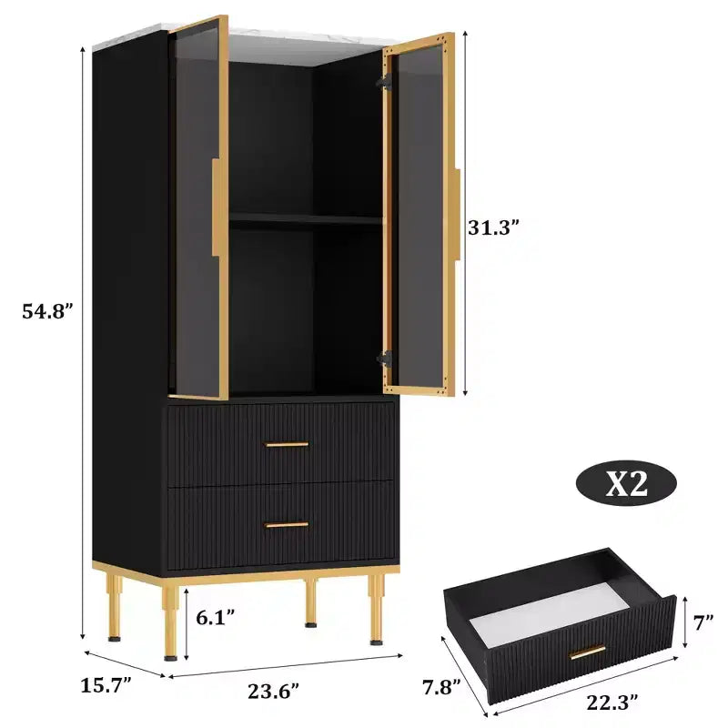 Meuble de rangement avec portes vitrées cannelées – Vitrine moderne avec étagères réglables