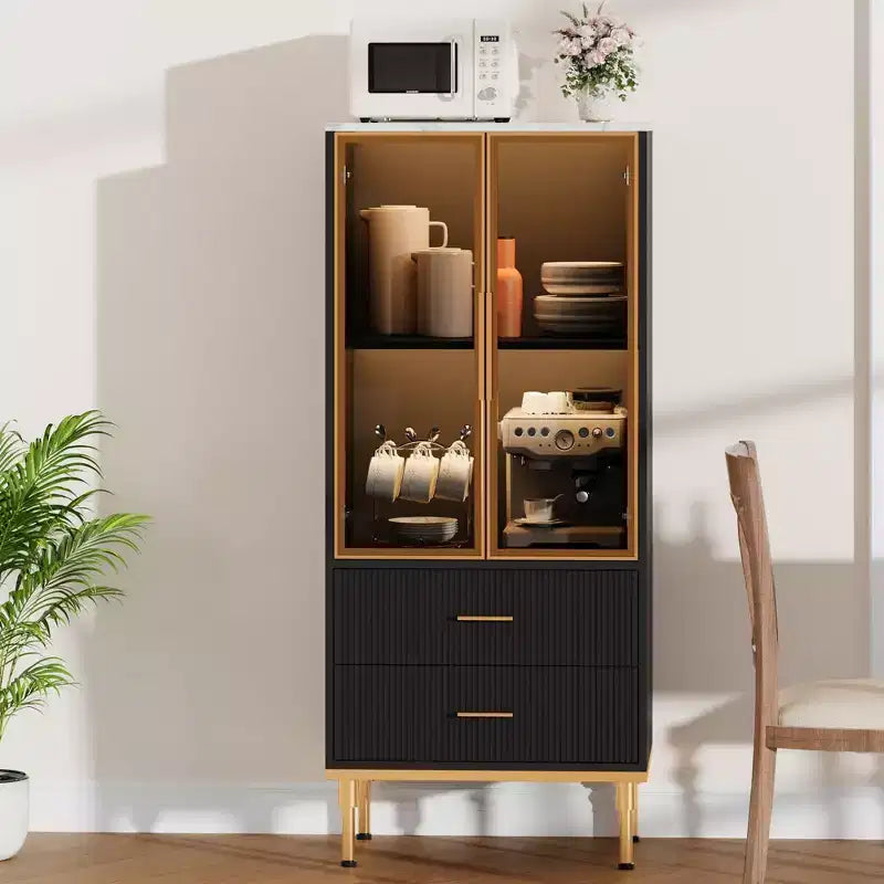 Meuble de rangement avec portes vitrées cannelées – Vitrine moderne avec étagères réglables