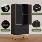 Meuble de rangement avec portes vitrées cannelées – Vitrine moderne avec étagères réglables
