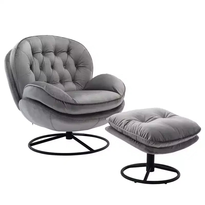 Fauteuils d'appoint modernes Okak pour chambre à coucher avec pouf, fauteuil de loisirs avec siège rembourré