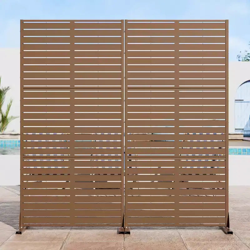 72 H70W Écran d'intimité autoportant en métal Dovelina Brown pour extérieur, clôture de jardin décorative