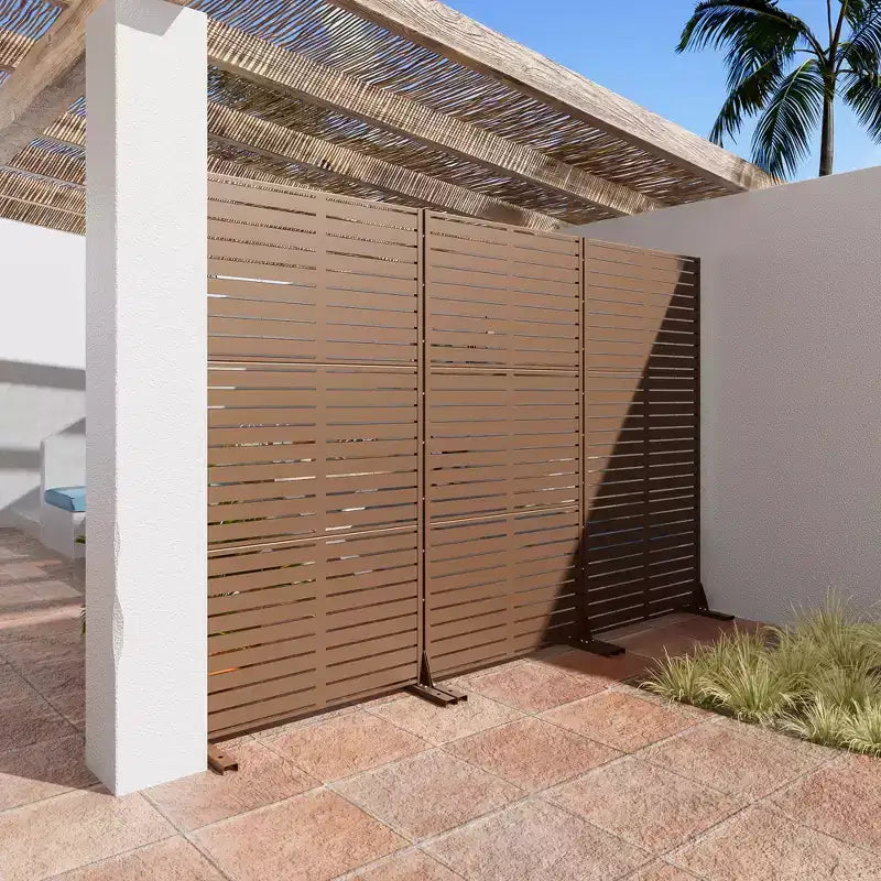 72 H70W Écran d'intimité autoportant en métal Dovelina Brown pour extérieur, clôture de jardin décorative
