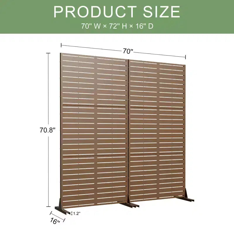 72 H70W Écran d'intimité autoportant en métal Dovelina Brown pour extérieur, clôture de jardin décorative