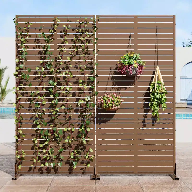 72 H70W Dovelina Brown Outdoor Freestanding Metal Privacy Screen Decorative Garden Fence