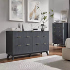 Commode cannelée à 7 tiroirs, commode moderne de 54 pouces avec plateau en faux marbre et design incurvé, organiseur de rangement en bois pour chambre à coucher, salon