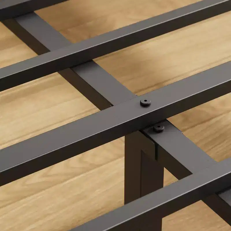 Lit Garvee avec tête et pied de lit en rotin naturel, plateforme en bois sans sommier tapissier, cadre de lit en métal silencieux