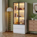 ATJafurn 23.6 White Display Cabinet with Drawers, Modern Glass Wooden Storage Liquor Case for Collectibles, China Hutch for Living Room Dining Room