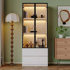 ATJafurn 23.6 Armoire de présentation blanche avec tiroirs, vitrine à liqueur moderne en verre et bois pour objets de collection, vaisselier pour salon et salle à manger