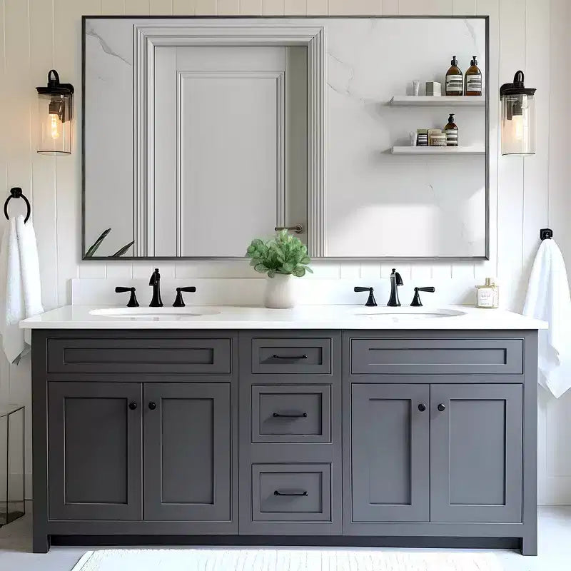 59*35 Rectangle Full-Body Mirror, Black Aluminum Alloy Frame Full Length Mirror, Vanity Mirror for Bathroom, Bedroom Entryway, Living/Dressing Room