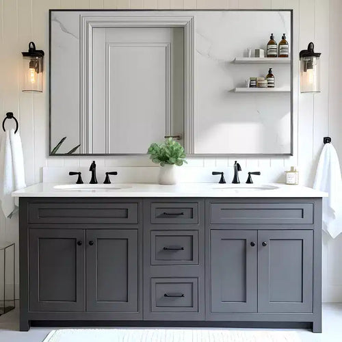 59*35 Rectangle Full-Body Mirror, Black Aluminum Alloy Frame Full Length Mirror, Vanity Mirror for Bathroom, Bedroom Entryway, Living/Dressing Room