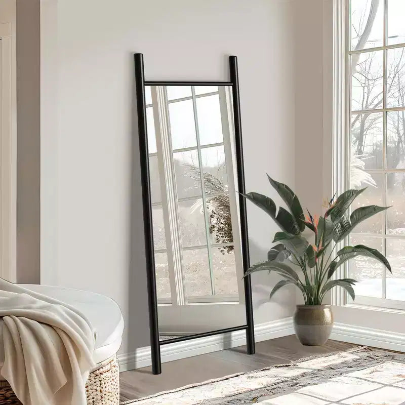 Miroir sur pied 59*35, Miroir pleine longueur avec cadre en alliage d'aluminium noir, Miroir de courtoisie pour salle de bain, entrée de chambre, salon/dressing
