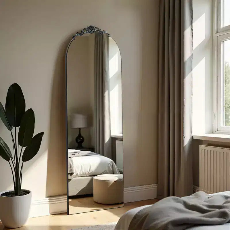 Miroir sur pied 59*35, Miroir pleine longueur avec cadre en alliage d'aluminium noir, Miroir de courtoisie pour salle de bain, entrée de chambre, salon/dressing