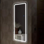 Miroir sur pied rectangulaire LED 63x16, Miroir pleine longueur HD avec cadre en alliage d'aluminium et 3 températures de couleur, Argent