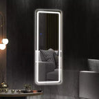 Miroir sur pied rectangulaire LED 63x16, Miroir pleine longueur HD avec cadre en alliage d'aluminium et 3 températures de couleur, Argent