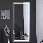 Miroir sur pied rectangulaire LED 63x16, Miroir pleine longueur HD avec cadre en alliage d'aluminium et 3 températures de couleur, Argent