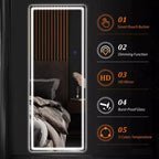 Miroir sur pied rectangulaire LED 63x16, Miroir pleine longueur HD avec cadre en alliage d'aluminium et 3 températures de couleur, Argent