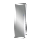 Miroir sur pied rectangulaire LED 63x16, Miroir pleine longueur HD avec cadre en alliage d'aluminium et 3 températures de couleur, Argent