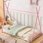 Okak Twin Size Bed Frame, Metal Twin Size House Platform Bed with Triangle Structure for Bedroom, Pink