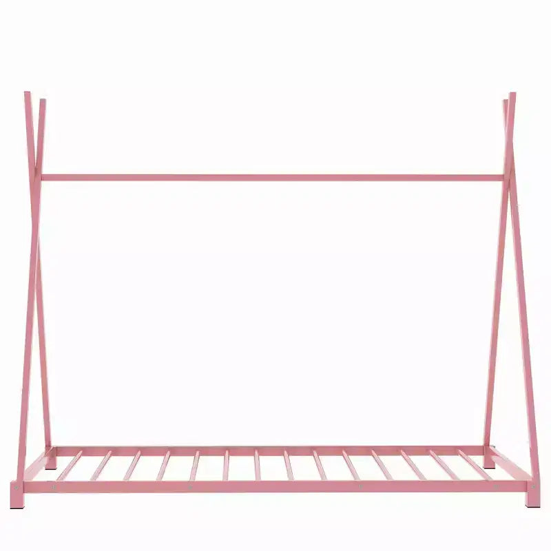 Cadre de lit double Okak, plateforme de lit double en métal avec structure triangulaire pour chambre à coucher, rose