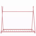Cadre de lit double Okak, plateforme de lit double en métal avec structure triangulaire pour chambre à coucher, rose