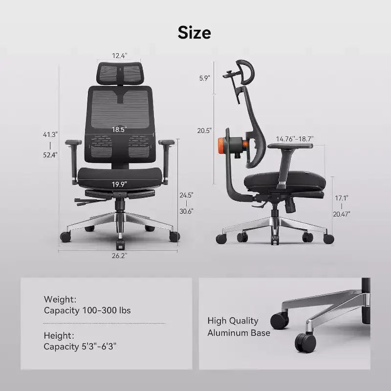 Fauteuil ergonomique Newtral MagicH-BPro avec repose-pieds - Accoudoirs 4D