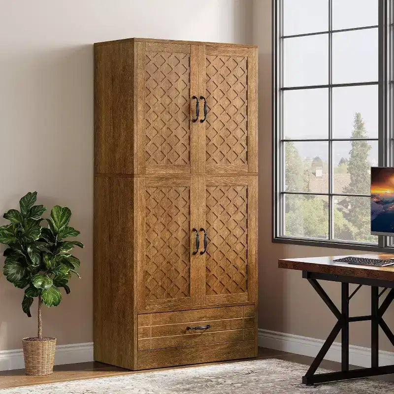 Meuble de rangement Lantine 70 en bois, armoire haute de style rétro avec portes et tiroir