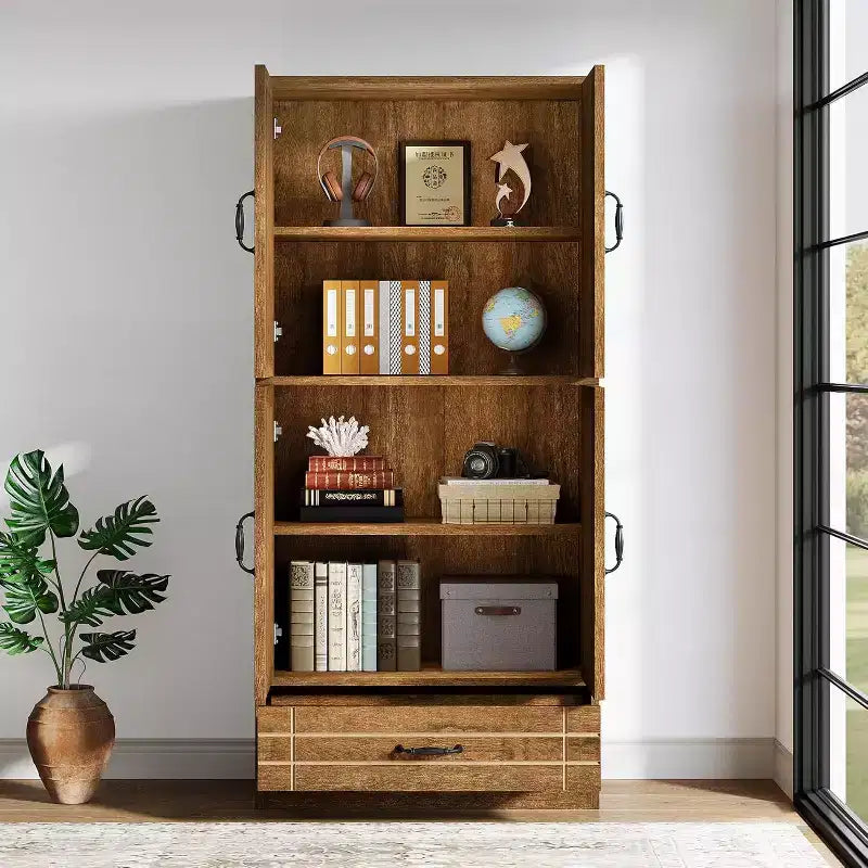 Meuble de rangement Lantine 70 en bois, armoire haute de style rétro avec portes et tiroir