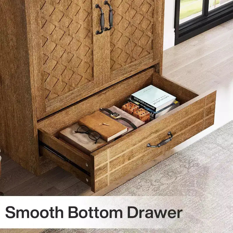 Meuble de rangement Lantine 70 en bois, armoire haute de style rétro avec portes et tiroir