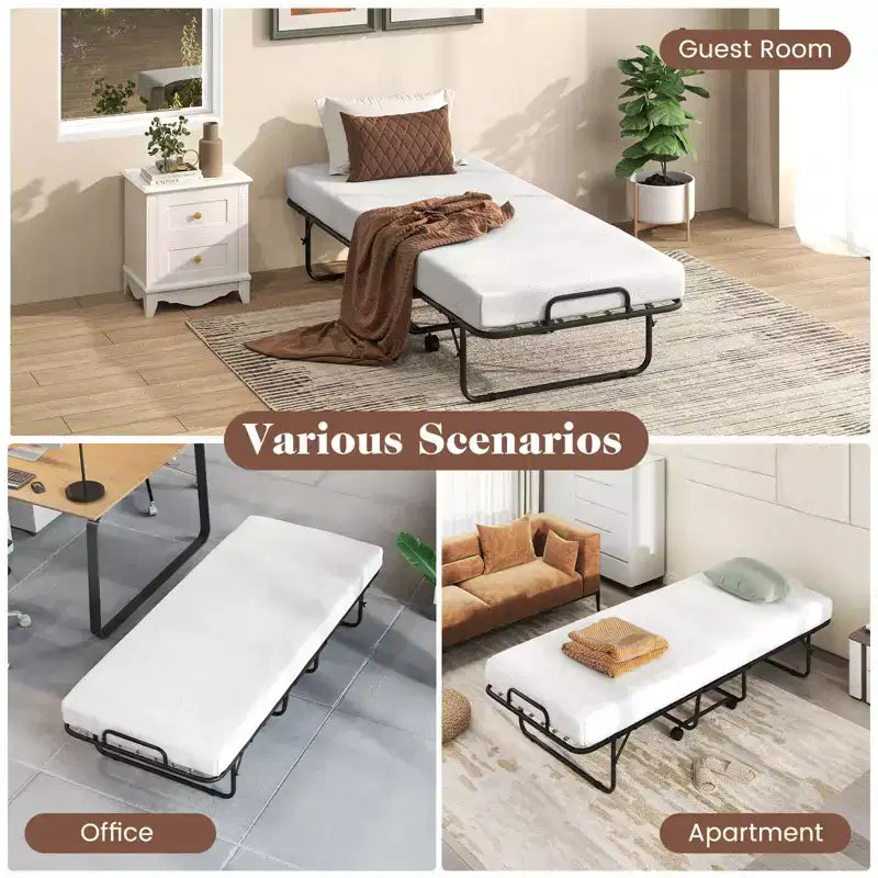 Costway Lit Pliant avec Matelas 74 x 31 Lit d'appoint Pliable sur Roulettes Gain de Place