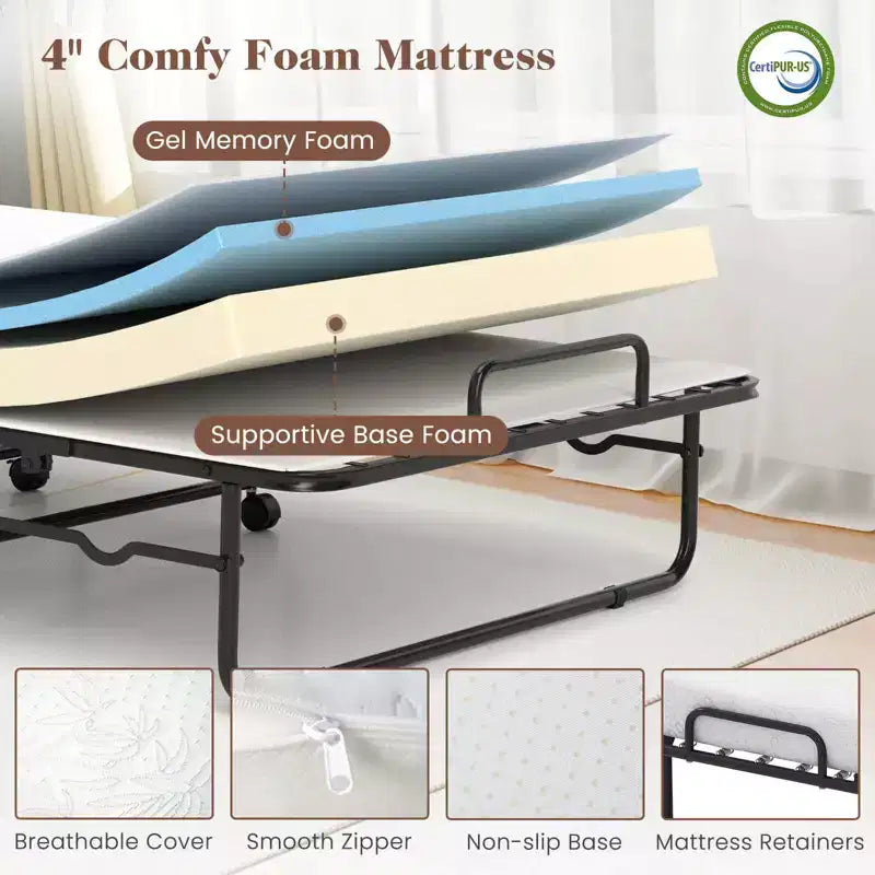Costway Lit Pliant avec Matelas 74 x 31 Lit d'appoint Pliable sur Roulettes Gain de Place