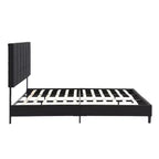 Cadre de lit Okak King Size avec tête de lit en tissu de lin, cadre de lit plateforme rembourré avec support à lattes en bois pour chambre à coucher, noir