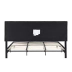 Cadre de lit Okak King Size avec tête de lit en tissu de lin, cadre de lit plateforme rembourré avec support à lattes en bois pour chambre à coucher, noir