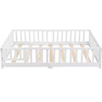 Lit double Okak avec tête de lit, Cadre de lit plateforme en bois massif avec barrière, Convient aux enfants, Bois de pin, Blanc