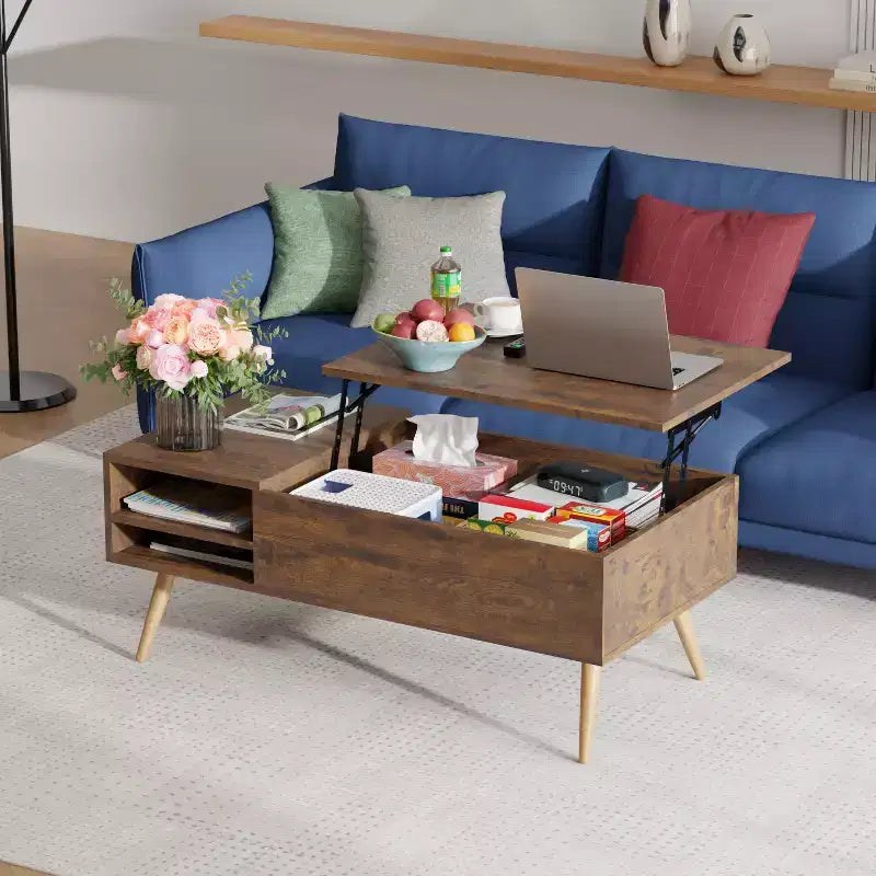 BestMassage Table Basse Moderne avec Plateau Relevable et Grand Espace de Rangement