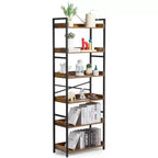 VEVOR Metal Bookshelf, 6-Tier Industrial Bookshelf, Tall Wide Rustic Vintage Storage Bookcase with Open Shelves, Freestanding Display Shelving
