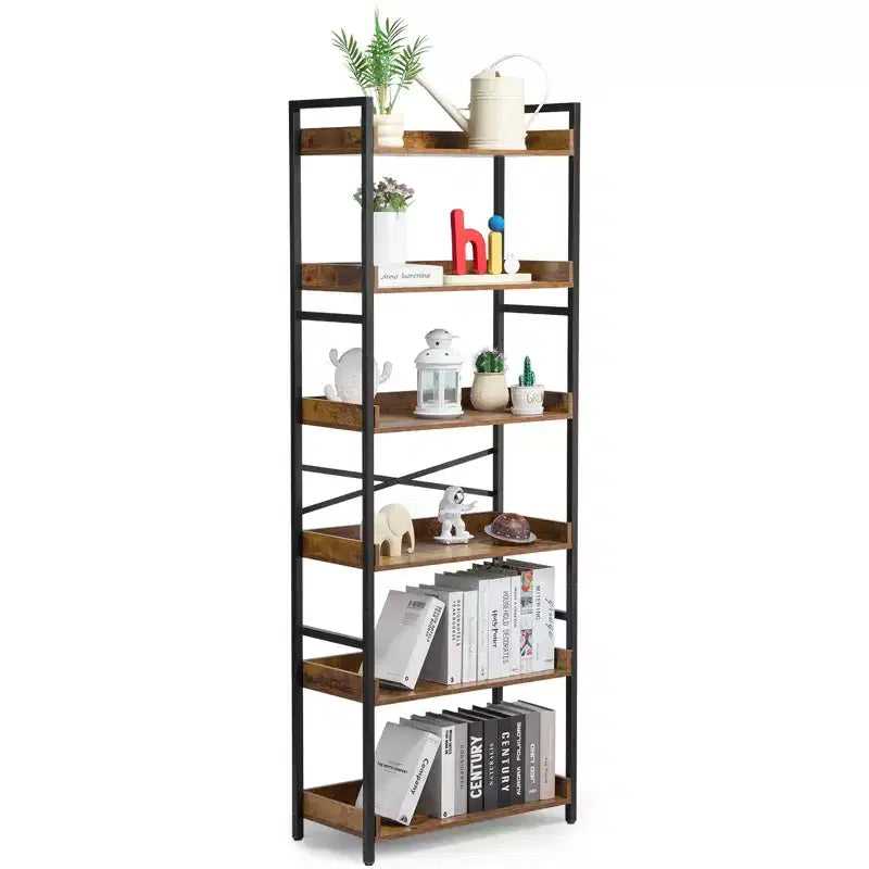 VEVOR Metal Bookshelf, 6-Tier Industrial Bookshelf, Tall Wide Rustic Vintage Storage Bookcase with Open Shelves, Freestanding Display Shelving